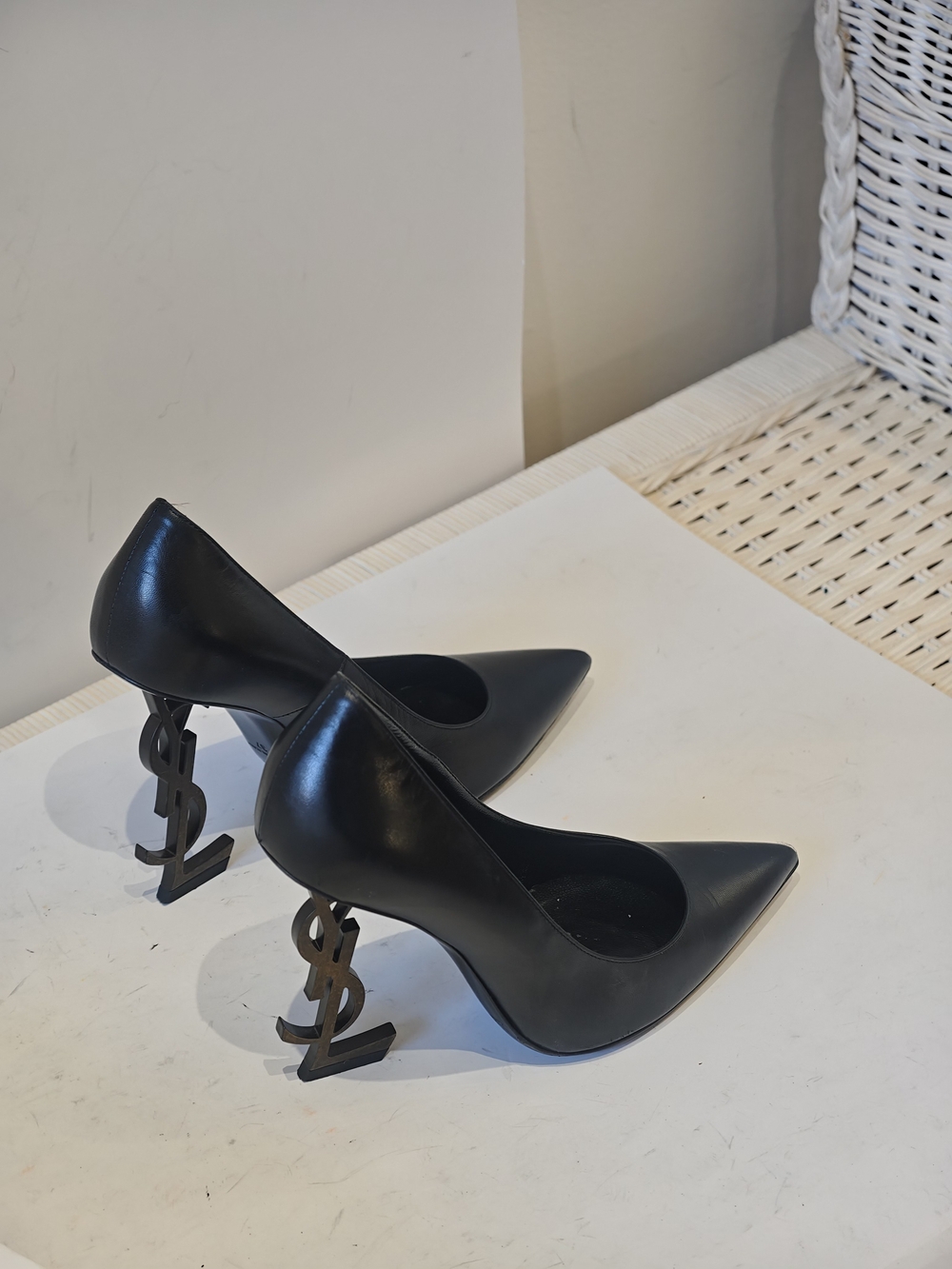 Saint Laurent YSL Opyum Black Leather Pointed‑Toe Pumps